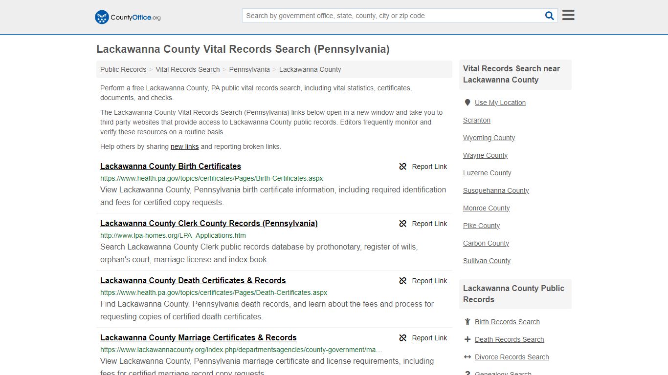 Vital Records Search - Lackawanna County, PA (Birth, Death, Marriage ...